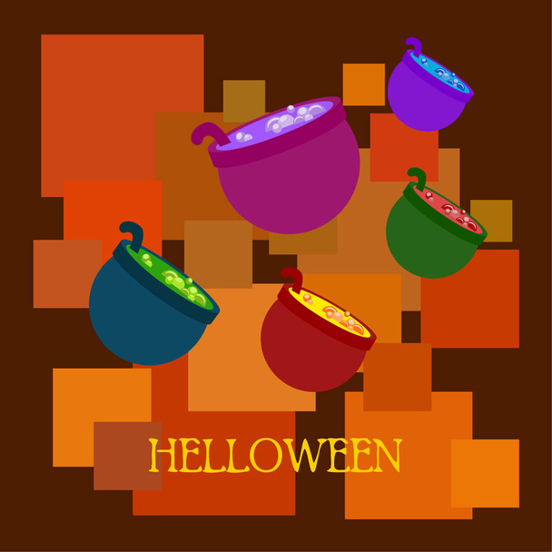 pots with potion, Halloween  vector background - Вектор, зображення