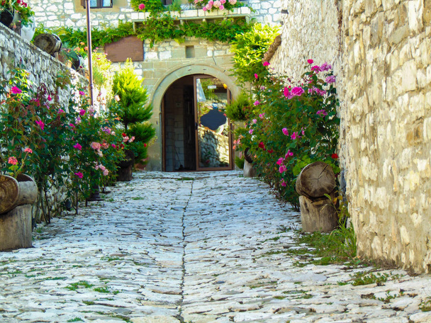 An alley that leads to an old, traditional Berat house, Albania.  - Фото, изображение