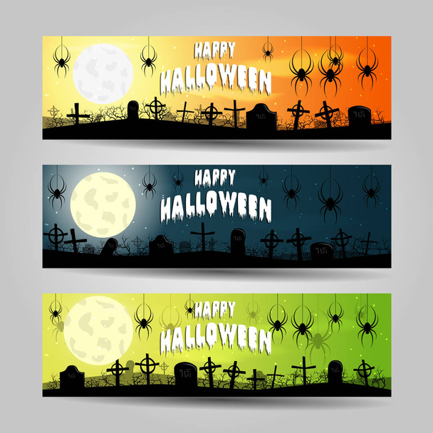 Three horizontal Halloween banners detailed vector set - Vektori, kuva