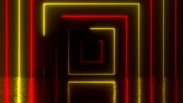 Abstrakcja neon kwadratowych tunelu z refleksji, generowane przez komputer tło, renderowania 3d - Materiał filmowy, wideo