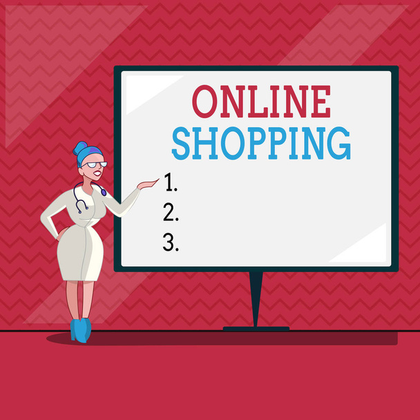 Tekst schrijven Online winkelen. Business concept voor stelt consumenten in staat om hun goederen te kopen via internet - Foto, afbeelding