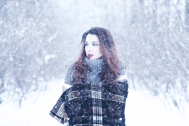 Mooi meisje in een mooie wintersneeuw - Foto, afbeelding