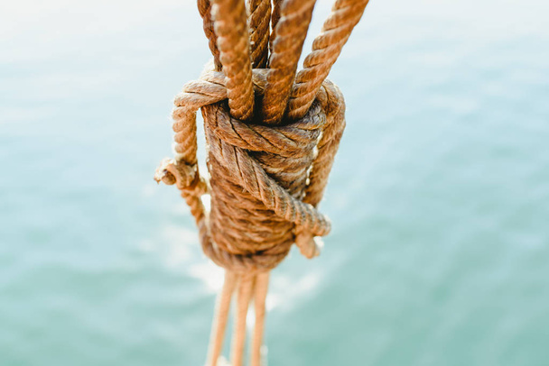 Rigging and ropes on an old sailing ship to sail in summer. - Fotó, kép