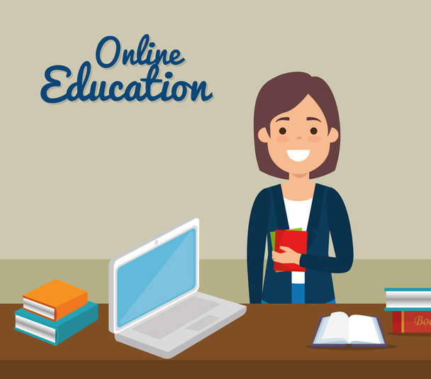 insegnante donna con laptop online educazione
 - Vettoriali, immagini
