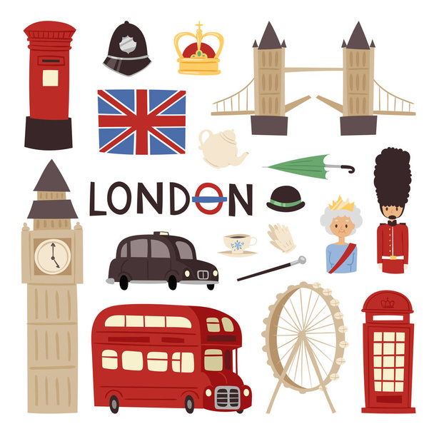 London travel icons english set city flag europe culture britain tourism england traditional vector illustration. - Vetor, Imagem