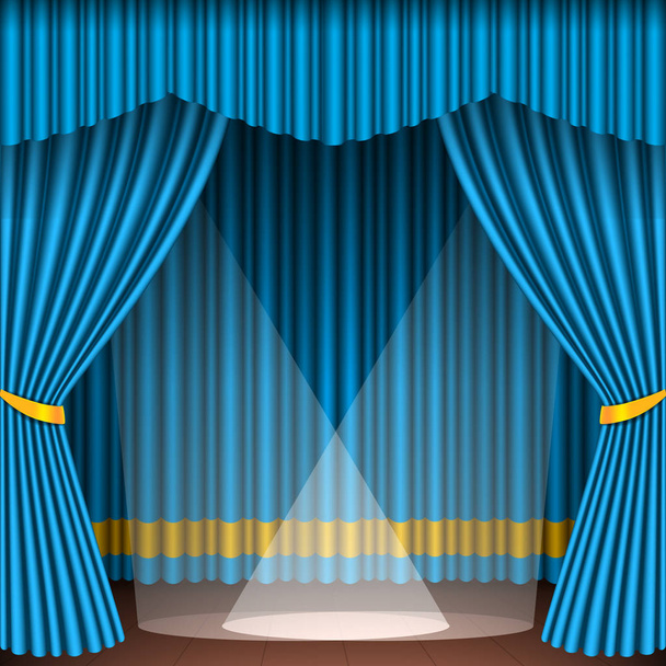 Theater podium scène blauwe gordijnen vector illustratie. - Vector, afbeelding