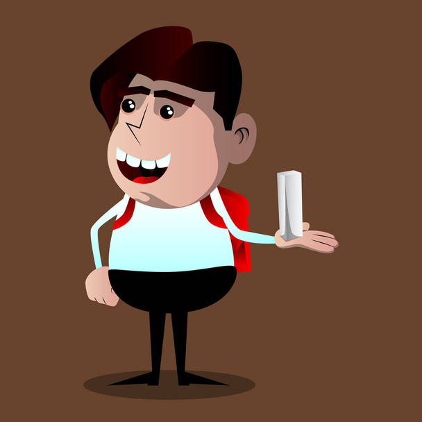 Schoolboy holding white tall box. Vector cartoon character illustration. - Vector, Image