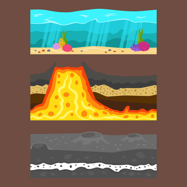 Illustration of cross section of ground volcano country gardening ground slices land piece nature outdoor vector. - Vector, imagen