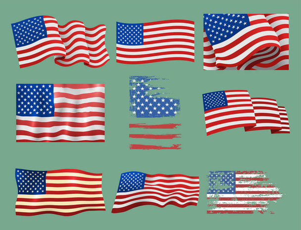 Independence day USA flags United States american symbol freedom national sign vector illustration - Διάνυσμα, εικόνα