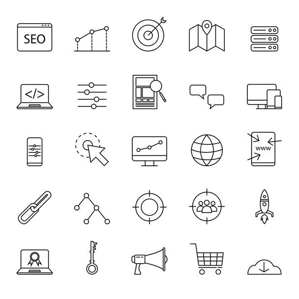 Semplice seo icone impostate per il sito web o elemento di base con contorno o stile linea vettoriale illustrazione
 - Vettoriali, immagini