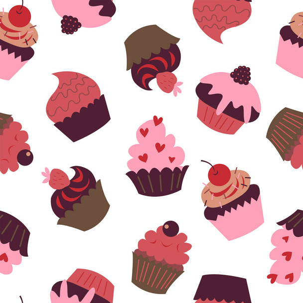 Cute abstract seamless texture with a cupcakes on white background - Vektor, obrázek