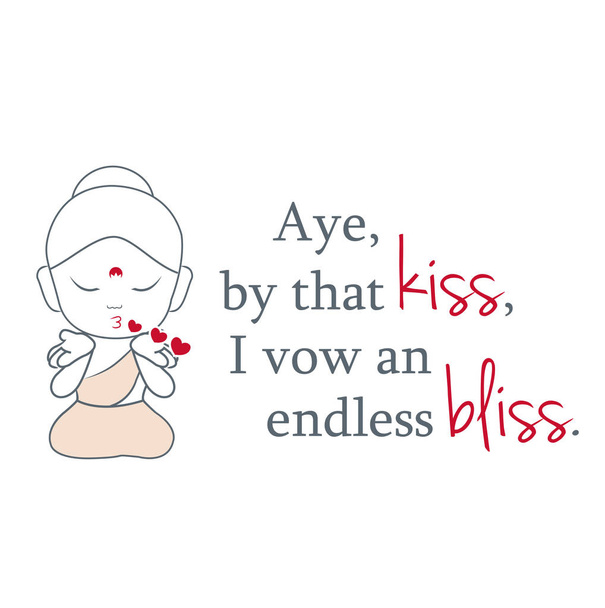 The graphic shows a cute Buddha blowing kisses. Buddha has a lotus or 'padma' on his forehead which is a symbol of peace and purity of the mind, body and soul. - Vector, Image