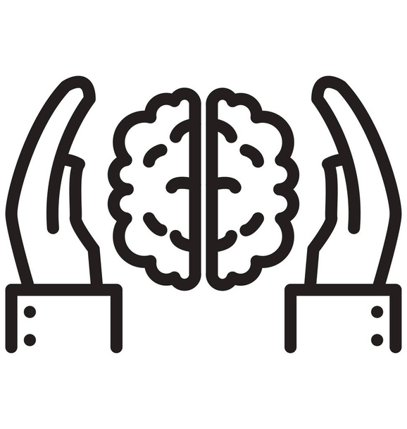 Brain, brain protection line isolated vector icon can be easily modified and edit - Vector, Image