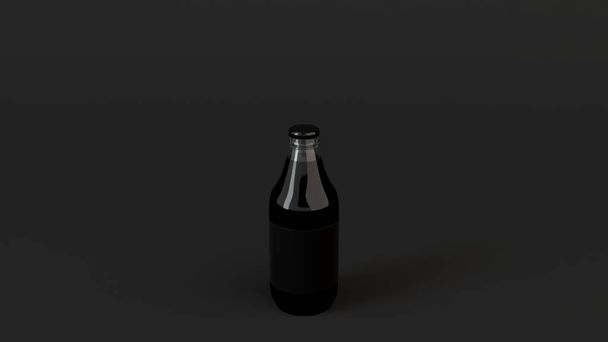 Mock up of transparent beer bottle 0.33l with blank black label on black background. Design or branding template. 3D rendering illustration - Foto, immagini