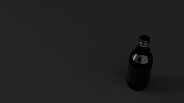 Mock up of transparent beer bottle 0.33l with blank black label on black background. Design or branding template. 3D rendering illustration - Fotoğraf, Görsel