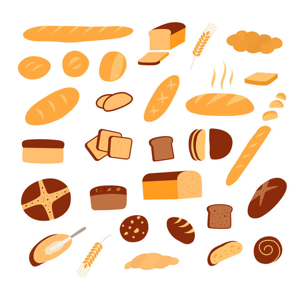 Векторный набор различных видов хлеба. Иконки хлебобулочных изделий. Векторный хлеб и выпечка
. - Вектор,изображение