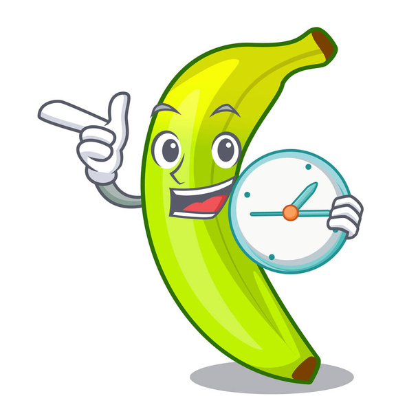 With clock character natural fruit fresh green banana - Διάνυσμα, εικόνα