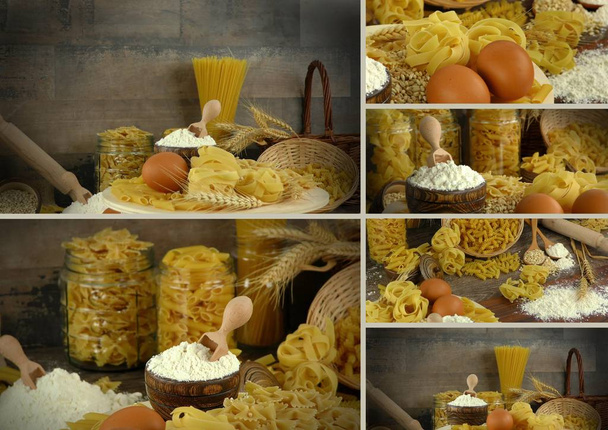 Ιταλικά μακαρόνια ζυμαρικά άψητα κολάζ - Φωτογραφία, εικόνα
