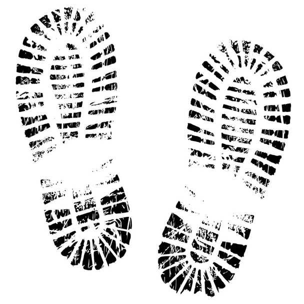 Human feet print, footprints shoe silhouette. Isolated on white background, vector icon. Footstep, steps, trail, sneaker, boot - Vector, Image