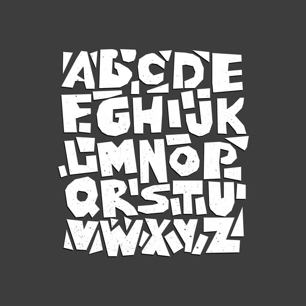 Vector capital cut out alphabet. White letters with texture on a black background. - Vecteur, image