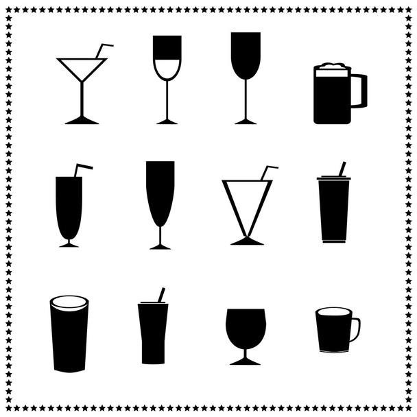 Glass icons, drinks and beverages signs - Vector, Image