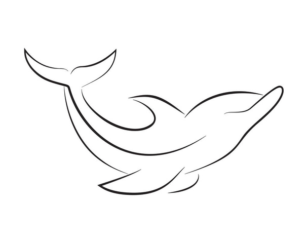 Black line dolphin on white background. Hand drawing vector graphic. - Vetor, Imagem