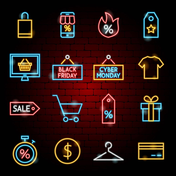 Black Friday Neon Icons - Vector, Image