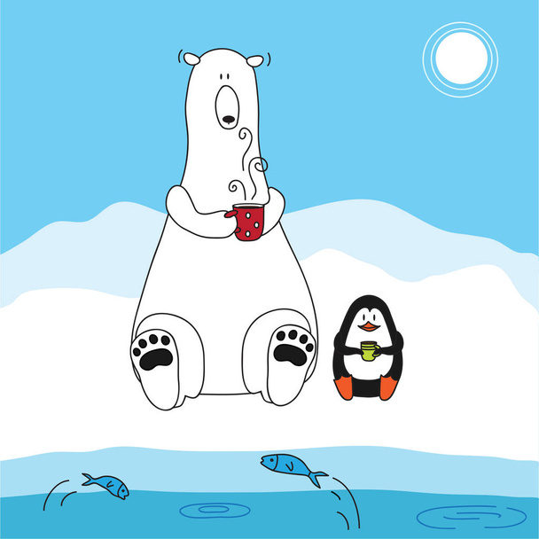 Eisbär und Pinguin zusammen. in Vektorillustration.   - Vektor, Bild
