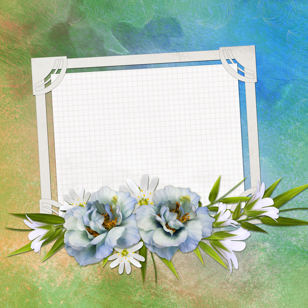 花とあなた自身のテキストのためのスペースを持つグリーティング カード - 写真・画像
