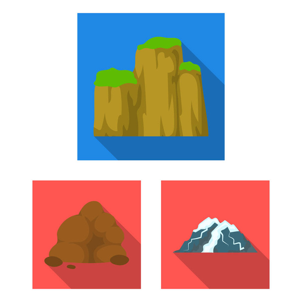 Different mountains flat icons in set collection for design.Mountains and landscape vector symbol stock web illustration. - Wektor, obraz