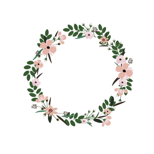 Vector flower wreath. Floral frame for greeting, invitation, wedding cards design. - Вектор,изображение