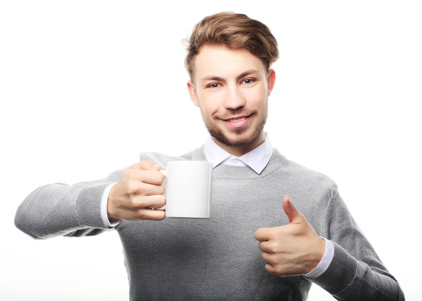 close up business man with coffee cup - Foto, imagen