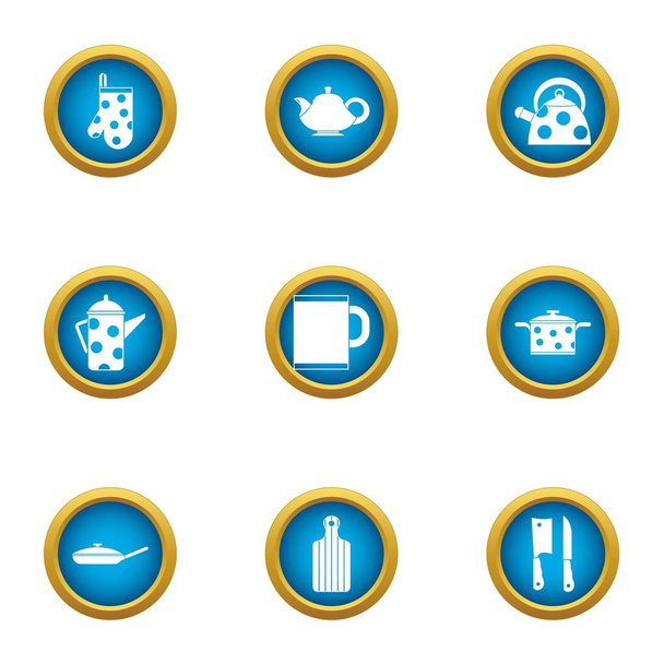 Tea cupping icons set, flat style - Vector, imagen