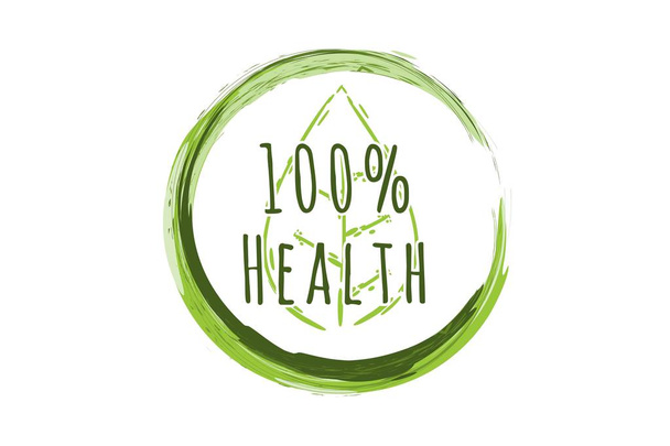 白背景に分離された 100% 健康的なロゴのデザインのインスピレーション - ベクター画像