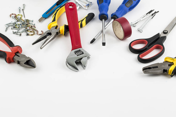 conjunto de ferramentas, Muitas ferramentas isoladas em fundo branco
. - Foto, Imagem