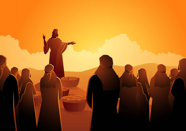 Série d'illustrations vectorielles bibliques, Jésus nourrit les cinq mille ou nourrit la multitude
 - Vecteur, image