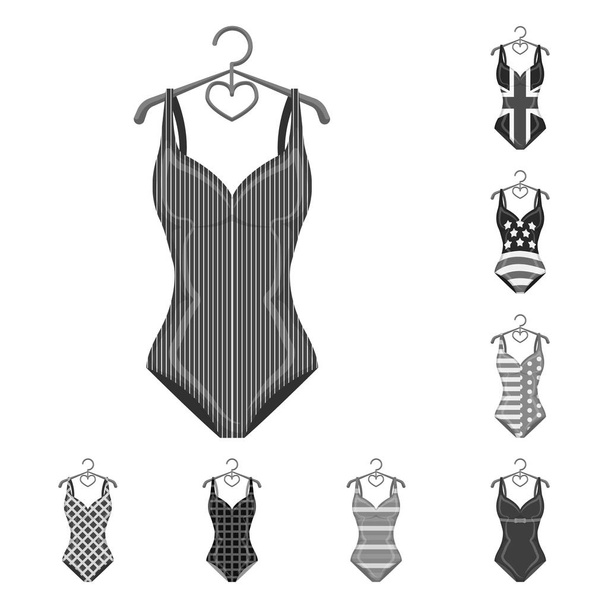 Different types of swimsuits monochrome icons in set collection for design. Swimming accessories vector symbol stock web illustration. - Vector, afbeelding