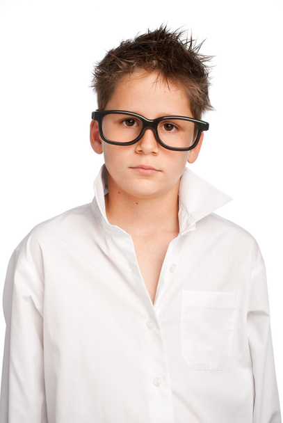Boy in white shirt and big glasses - Fotoğraf, Görsel