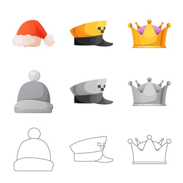 Vector illustration of headgear and cap icon. Collection of headgear and accessory stock symbol for web. - Vektor, obrázek
