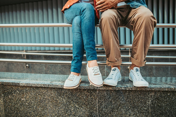 Man and girl feet in contemporary sneakers - Photo, Image