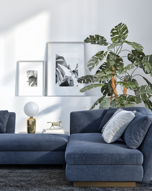 large luxury modern bright interiors apartment Living room illustration 3D rendering computer generated image - Foto, Bild