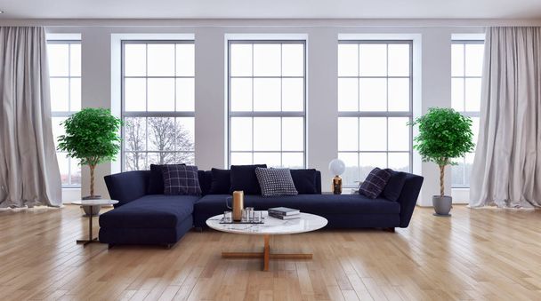 velké luxusní moderní světlé interiéry bytu obývací pokoj ilustrace 3d vykreslování počítačem generovaný obrázek - Fotografie, Obrázek