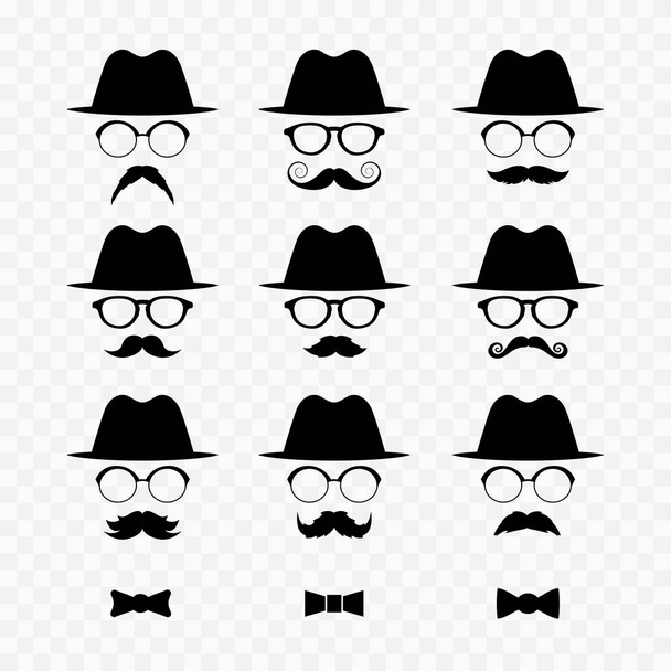 Set of men images with hats and mustaches. Vector illustration,. - Διάνυσμα, εικόνα