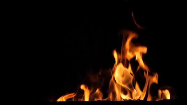 Nachts branden rood vuur verbrandt. Slow motion - Video