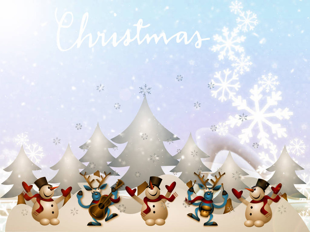 Bella cartolina di Natale in stile vintage con l'immagine dei pupazzi di neve
. - Foto, immagini