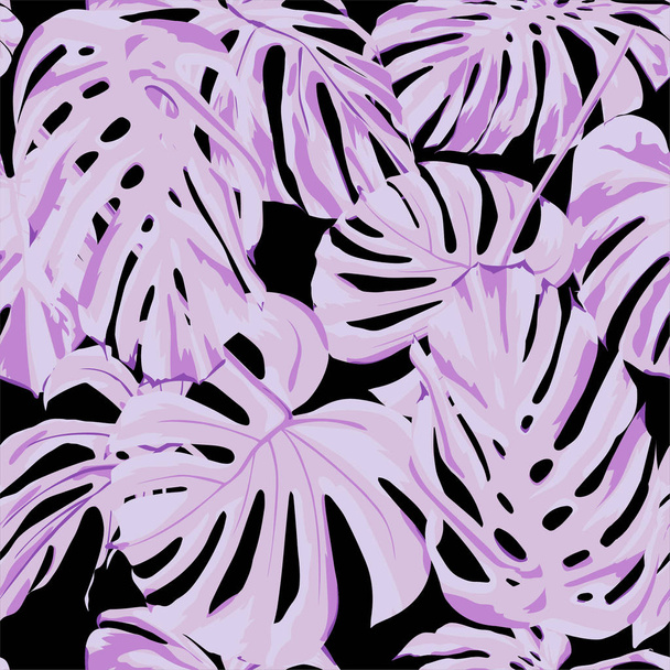 Tropical Print. Jungle Seamless Pattern. Vector Tropic Summer Motif with Hawaiian Flowers.  - Vetor, Imagem