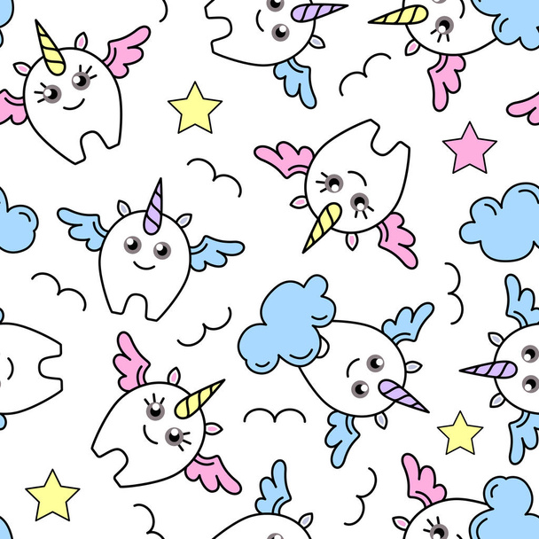 Seamless pattern with fantastic animal horse unicorn. Cartoon children background - Вектор,изображение