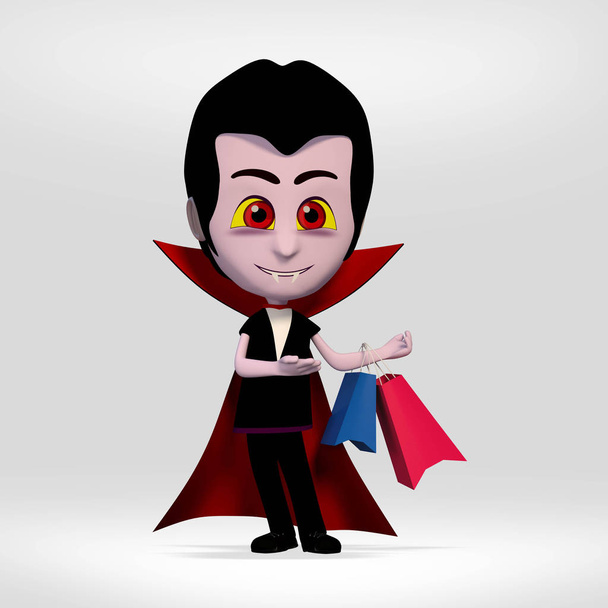 Halloween, menino vestido vampiro fazendo compras
 - Foto, Imagem