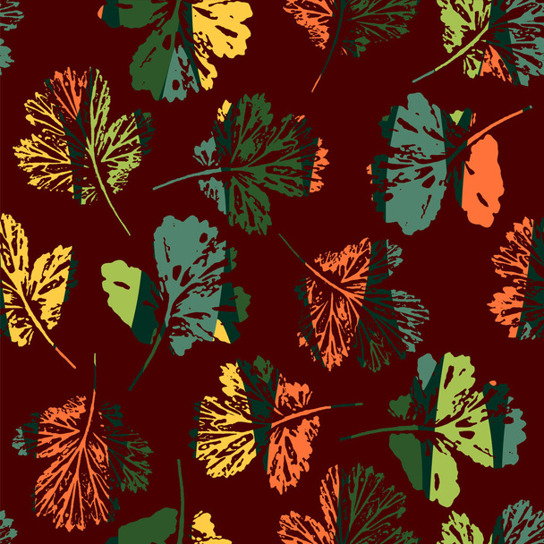 abstrakte nahtlose Muster mit Blättern. Vektorhintergrund für verschiedene Oberflächen. - Vektor, Bild