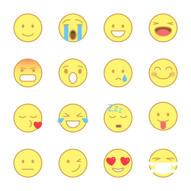 Смайлик набір плоских іконок. Emoji і смайликів плоских стиль лінії. Векторні іконки ізольовані на білому фоні - Вектор, зображення